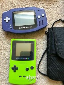 3x Nintendo Game Boy Advance & Color GBA Indigo Lot, case, 9 games + accessories