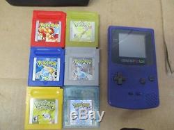 GAMEBOY COLOR PURPLE WithPOKEMON GAME BUNDLE YELLOW, RED, BLUE, GOLD, SILVER, CRYSTAL