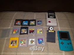 Game Boy Color Blue Nintendo Handheld System. 12 Games + GB Camera and Printer