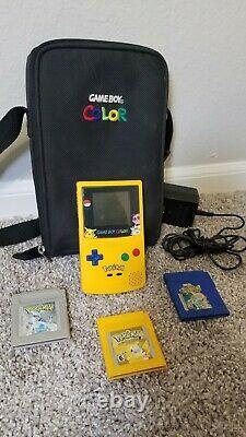 GameBoy Color Pokemon Pikachu Edition With Case, Charger, & 3 Games TESTED
