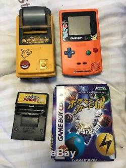 Gameboy Color Pokemon Center Orange/Blue Edition Bundle, Pocket Printer/pinball