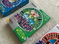 Gameboy Color Pokemon Green Blue Red all 3 SET cib JAPANESE Manual Cart Box rare