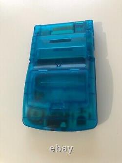 Gameboy Colour with Backlit IPS Q5 Screen Mod Custom Clear Blue Shell Orange IPS