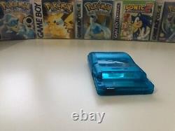 Gameboy Colour with Backlit IPS Q5 Screen Mod Custom Clear Blue Shell Orange IPS