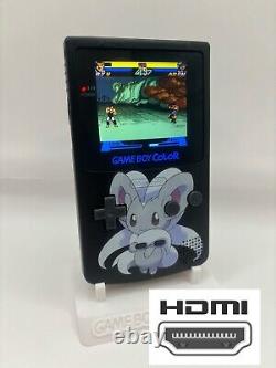 Gameboy Colour with Backlit IPS Screen Mod Custom Black Q5 Retro Pixel HDMI