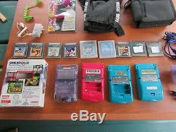 HUGE LOT Nintendo Game Boy Color Atomic Purple, Red, 2 Teal, 29 Games, Cases