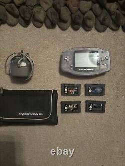 Nintendo Game Boy Advance Handheld System Glacier with Case and Game working