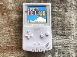 Nintendo Game Boy Color (All White) wFunnyPlaying IPS V2 Logo XL Screen + Case