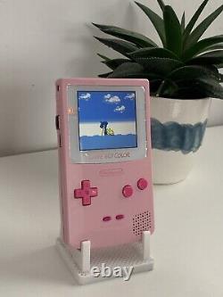 Nintendo Game Boy Color Best Funnyplaying Edition IPS Lipo Battery Pink White