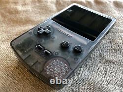 Nintendo Game Boy Color (Black Clear) wFunnyPlaying IPS V2 Logo XL Screen + Case