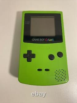 Nintendo Game Boy Color CGB-001 Green Kiwi Handheld System With Light, Bag & Games