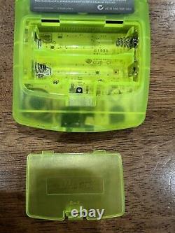 Nintendo Game Boy Color GBC Backlit Mod Larger LCD Screen Neon Green Read Disc