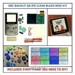 Nintendo Game Boy Color GBC Q5 IPS Backlit Mod KIT CLEAR BLACK Shell Button