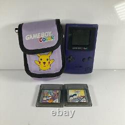 Nintendo Game Boy Color Grape CGB-001 Gameboy Colour Inc Pokemon Case & 2 Game