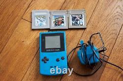 Nintendo Game Boy Color Handheld, Teal, + Robo Cop, Super RC ProAM, Pokemon