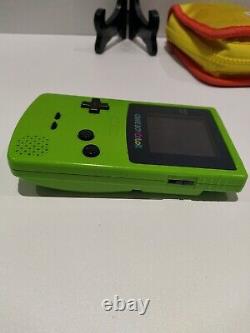 Nintendo Game Boy Color Lime Green Handheld System Bundle + Games + Retro Case