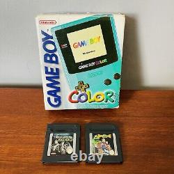 Nintendo Game Boy Color Teal, Boxed with 2 Games Rampage and Wrestlemania