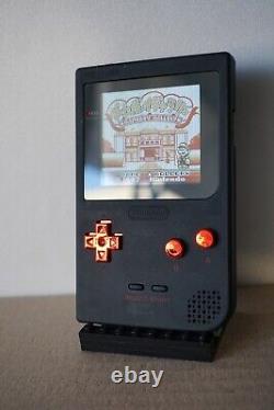 Nintendo Game Boy Pocket Black with IPS color screen mod Audio amplifier New Caps