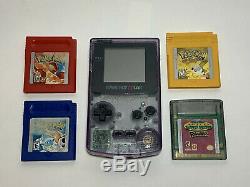 Nintendo Gameboy Color Atomic Clear Bundle /w AUTHENTIC Pokemon Yellow Red Blue
