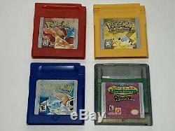 Nintendo Gameboy Color Atomic Clear Bundle /w AUTHENTIC Pokemon Yellow Red Blue