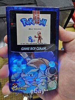 Nintendo Gameboy Color, BLASTOISE Version, POKEMON BLUE, IPS Q5, RGB, Modified