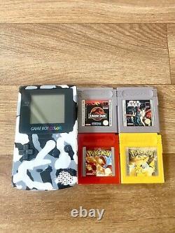 Nintendo Gameboy Color Snow Camouflage Shell 4 Game Bundle Incl 2 Pokemon Games