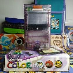 Nintendo Gameboy Color Transparent/Atomic Purple Boxed Tested and Working