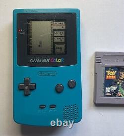 Nintendo Gameboy Color Turquoise Blue With 2 Games TETRIS Toy Story TESTED Works