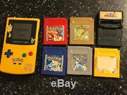 Nintendo Gameboy Color Yellow Pikachu Console + 6 Pokemon Games Collection