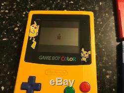 Nintendo Gameboy Color Yellow Pikachu Console + 6 Pokemon Games Collection