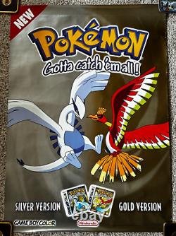 Original Pokemon Nintendo Game Boy Color Gold Silver Store Display Poster 33x23