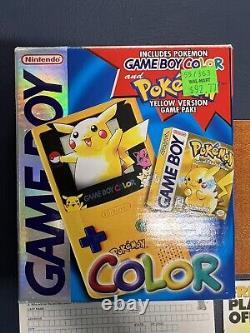 1999 Nintendo Jeu Garçon Couleur Pokemon Pikachu Console Jaune Cib Excellent Wow