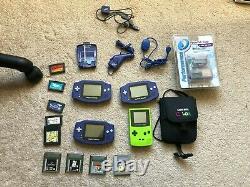 3x Nintendo Game Boy Advance & Color Gba Indigo Lot, Boîtier, 9 Jeux + Accessoires