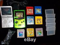 Backlit GB Boy Color Avec 8 Jeux Pokemon + Gba Sp Ags 001 Link Cable & Charger