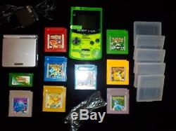 Backlit GB Boy Color Avec 8 Jeux Pokemon + Gba Sp Ags 001 Link Cable & Charger