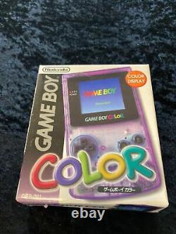 Console Nintendo Gameboy Color violette transparente avec boîte, manuel GBC japonais fonctionne