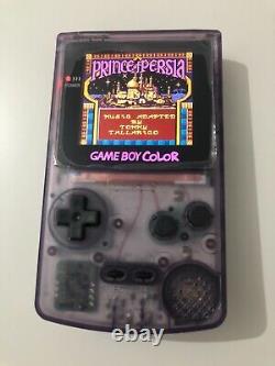 Gameboy Colour avec écran IPS V2 rétroéclairé modifié coque personnalisée violet atomique Q5