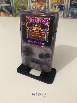 Gameboy Colour avec écran IPS V2 rétroéclairé modifié coque personnalisée violet atomique Q5