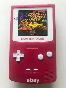 Gameboy Colour avec mod d'écran IPS rétroéclairé coque personnalisée rose baie fuchsia Q5