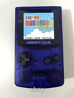 Gameboy Colour avec mod écran rétroéclairé IPS V2 coque personnalisée bleu nuit Q5