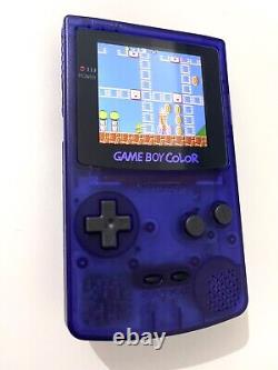 Gameboy Colour avec mod écran rétroéclairé IPS V2 coque personnalisée bleu nuit Q5