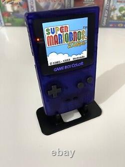 Gameboy Colour avec mod écran rétroéclairé IPS V2 coque personnalisée bleu nuit Q5