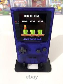 Gameboy Colour avec mod écran rétroéclairé IPS V2 coque personnalisée bleu nuit Q5