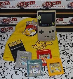 Gameboy Console De Couleurs Pokemon Edition + 5 Jeux De Pokémon Authentiques Et Chapeau De Pikachu