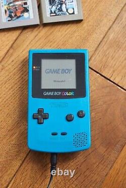 Nintendo Game Boy Color Handheld, Teal, + Robo Cop, Super Rc Proam, Pokemon