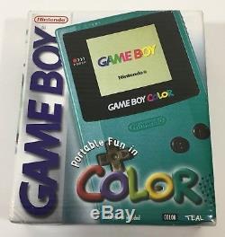 Nintendo Game Boy Couleur Aqua Teal Bleu Ensemble Complet Dans La Boîte Cib Nr Mint