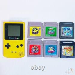 Nintendo Gameboy Color Console Jaune Japon Testé Avec Des Jeux De Pokemon 6 Titres