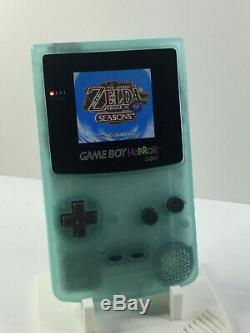 Nintendo Gameboy Color Horreur Lumière Rétro-éclairage Et Personnalisée En Verre Écran Phosphorescent Noir