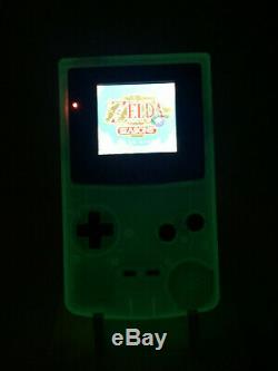 Nintendo Gameboy Color Horreur Lumière Rétro-éclairage Et Personnalisée En Verre Écran Phosphorescent Noir