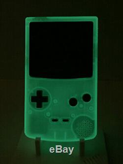 Nintendo Gameboy Color Horreur Lumière Rétro-éclairage Et Personnalisée En Verre Écran Phosphorescent Noir